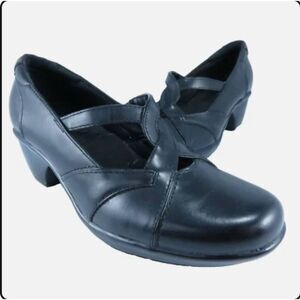 Clarks MARNA Mary Janes Strappy Pumps Womens Size 10M Black Leather Slip-On 2' H
